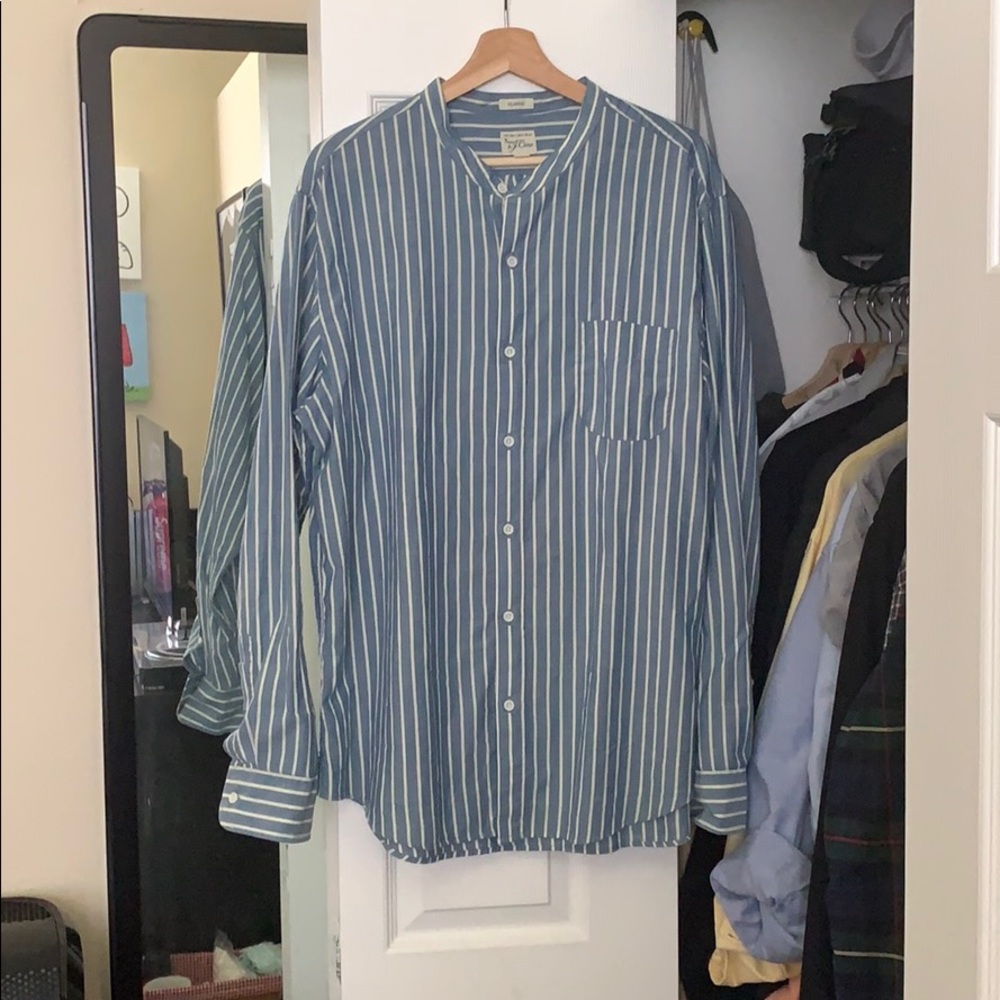 JCREW indian madras (collarless shirt)